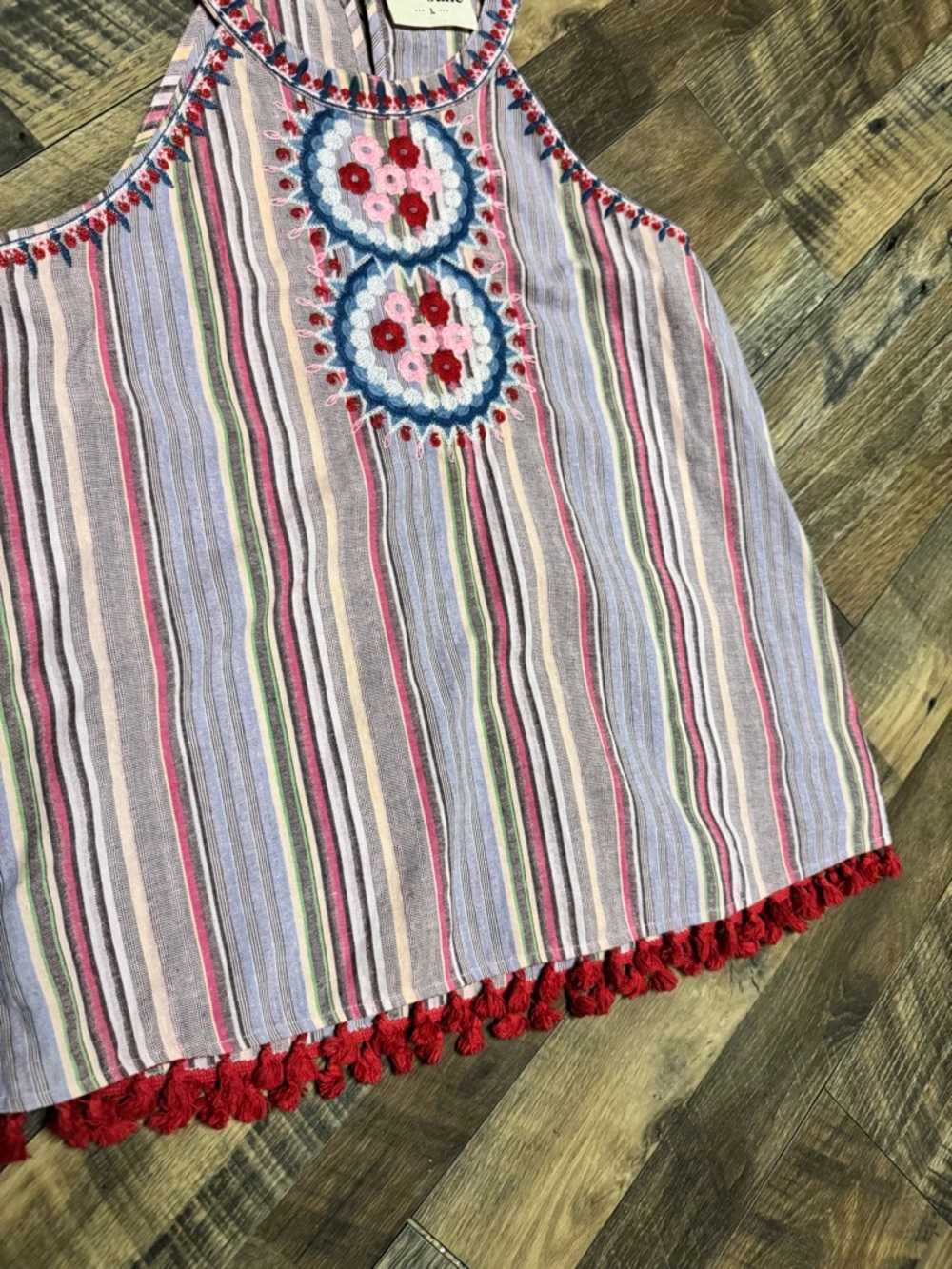 Savanna Jane Multicolor Striped Tank with Floral Embroidery - Picture 4 of 6